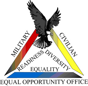 Graphic Equal Opportunity; triangle shape Military, Civilian and Equal Opportunity Office. Inside triangle: Readiness, Diversity, Equality.